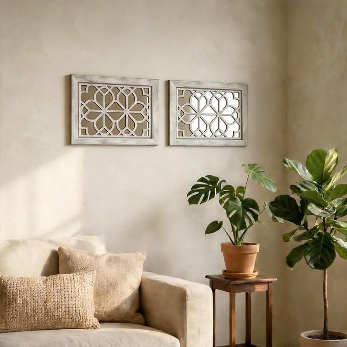 Set of 2 13x17 Inch Rectangular Shatterproof Decorative Wall Mirrors, Boho - Image 3