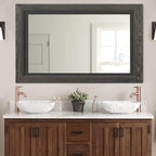 YOSHOOT Rustic Wooden Framed Wall Mirror, 40x30 Inch, Natural Wood and Iron by YOSHOOT