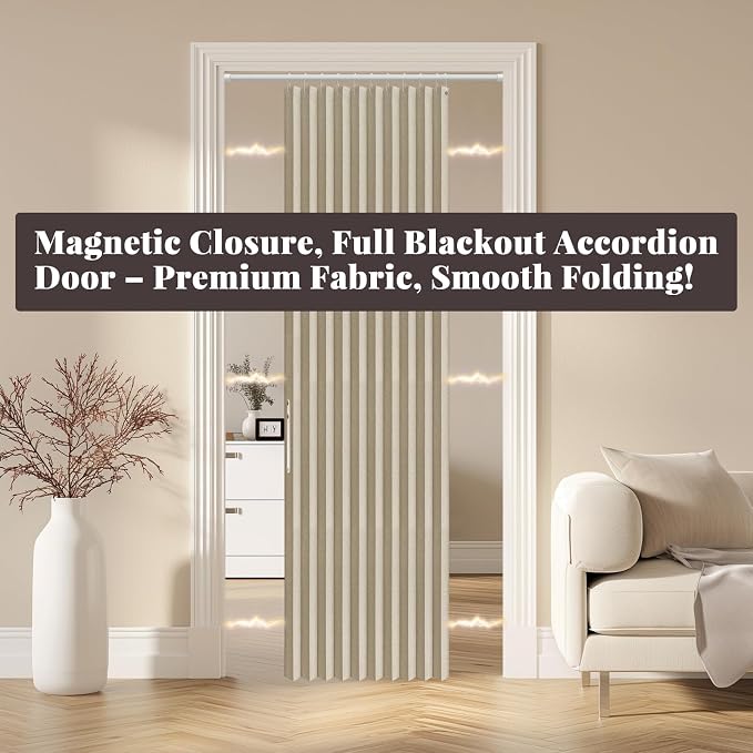 AJAZZ 100% Blackout Magnetic Door Curtain Accordion Doors Interior Folding - Image 6