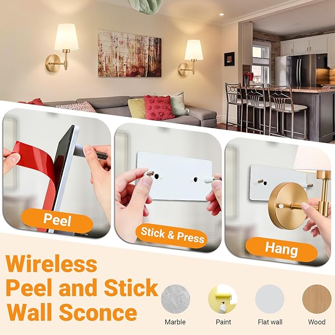 Nekhung Battery Operated Wall Sconces Set of Two, Wireless Battery Wall Light - Image 3