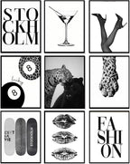 LOARTVE 9Pcs Black and White Fashion Wall Art Prints Trendy Leopard Stockholm by LOARTVEART