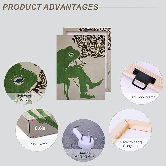 ALMLZL Funny Smoking Frog Wall Art Humorous Animal Whimsical Green Frog Canvas - Image 6