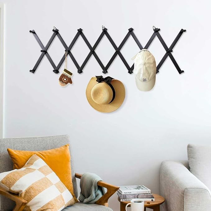 SCUNDA Wall Rack with 20 Hooks, Wooden Wall Expandable Coat Rack - Image 6