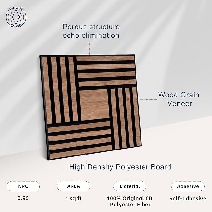 WoveN SounD Artisan Acoustic Wall Panels, 16 Pack 12x12 Inch, PVC Wood Grain - Image 3