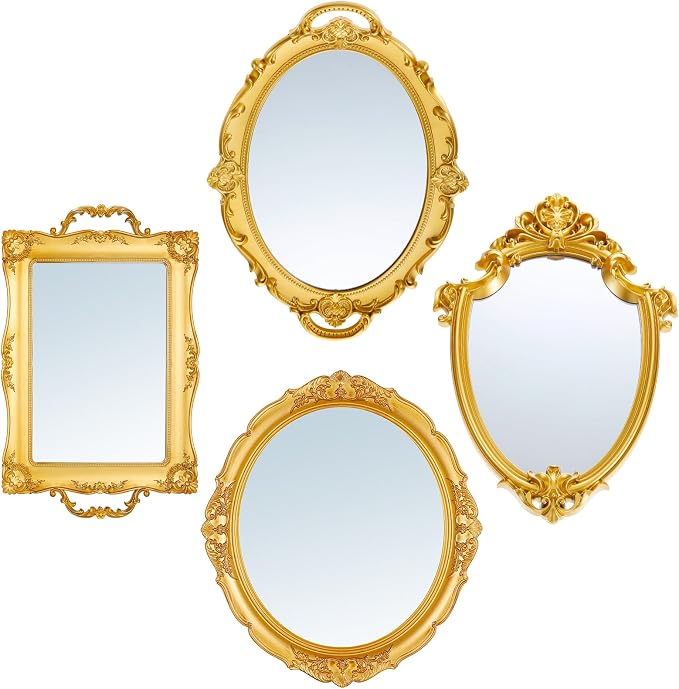 Beeveer 4 Pcs Vintage Gold Mirrors Set Decorative Hanging Wall Decor by Beeveer