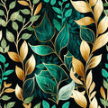 Vintage Dark Green Vine Leaf Plants Black Golden Fairy Garden Peel and Stick by VistaPalette