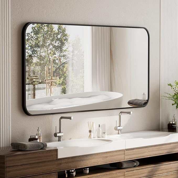 BEAUTYPEAK 30" x 40" Black Metal Frame Rectangle Vanity Mirror by BEAUTYPEAK