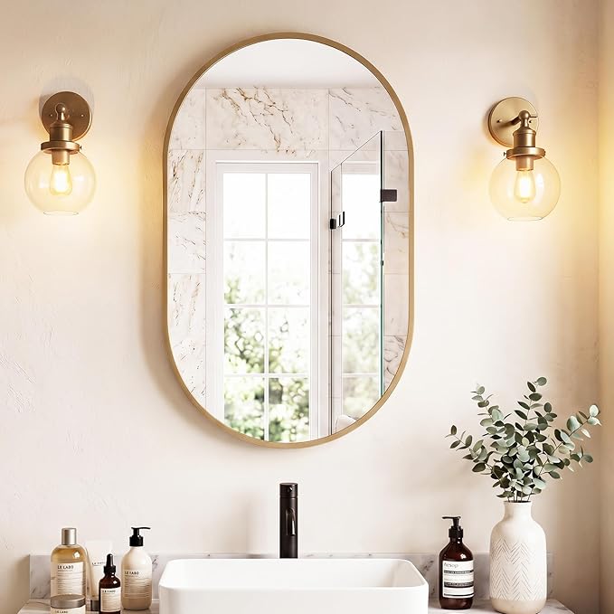 Sweetcrispy 24" x 36" Gold Bathroom Mirror by Sweetcrispy
