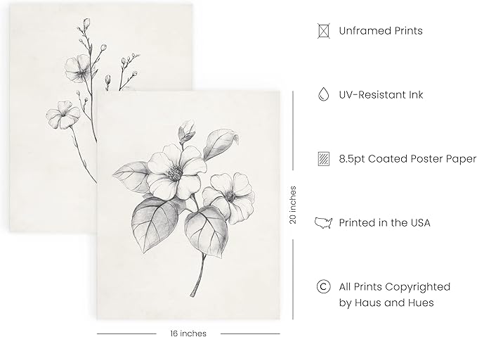 HAUS AND HUES Grey Floral Wall Art - Image 2