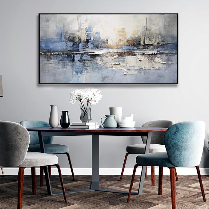 Abstract Wall Art Wall Decor Blue and Gray White Modern Canvas Art Print - Image 4