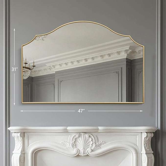 Besdomus Large Scalloped Gold Mirror: 47"x31" Modern Minimalist Wood Frame Wall - Image 4