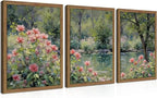 Framed Monet Wall Art Set of 3, Impressionist Botanical Floral Canvas Wall Decor by Unknown