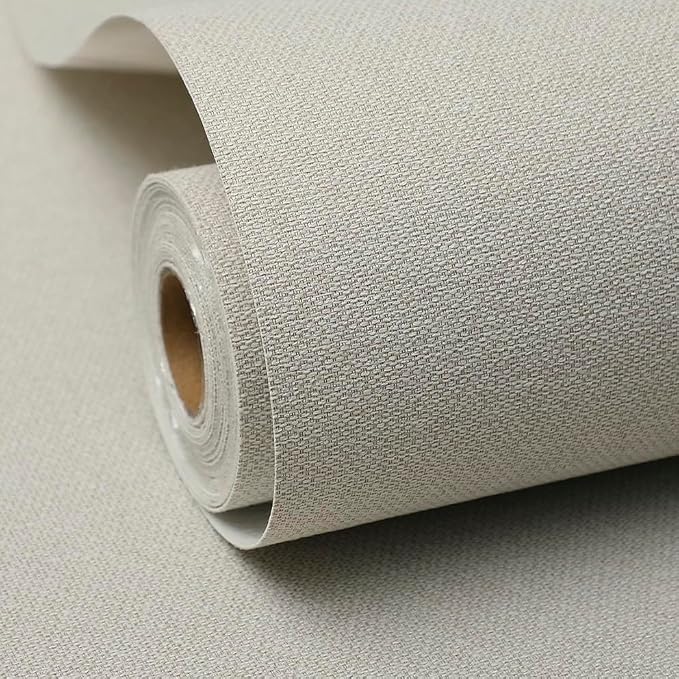 Beige Peel and Stick Wallpaper Slight Velvety Feeling Woven Fabric Grasscloth by Unknown