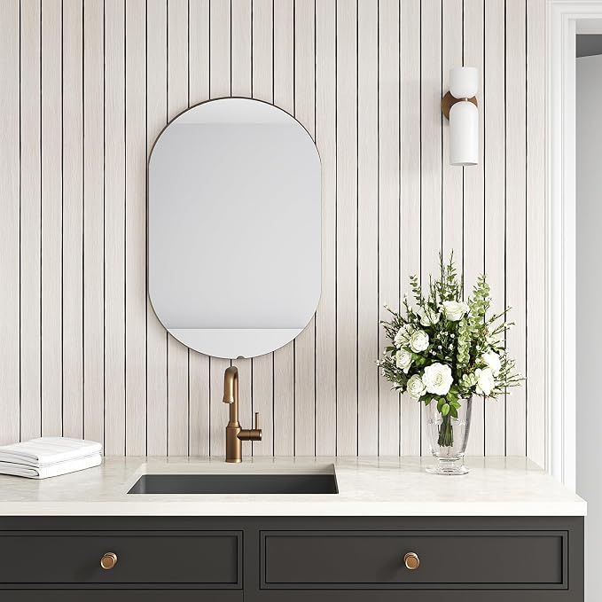 VEELIKE Cream White Oak Wood Slat Wall Panel Peel and Stick 3D Faux Wood Wall - Image 5