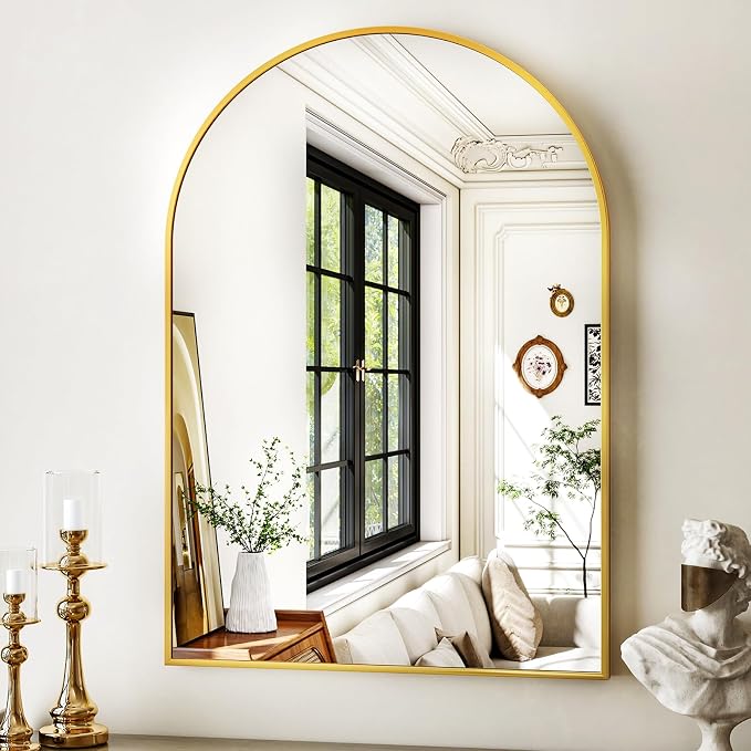 XRAMFY 20"x30" Gold Arched Bathroom Mirror by XRAMFY