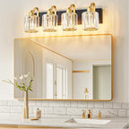 4 Light Crystal Vanity Lights for Bathroom, Modern Matte Black and Gold Wall - Image 2