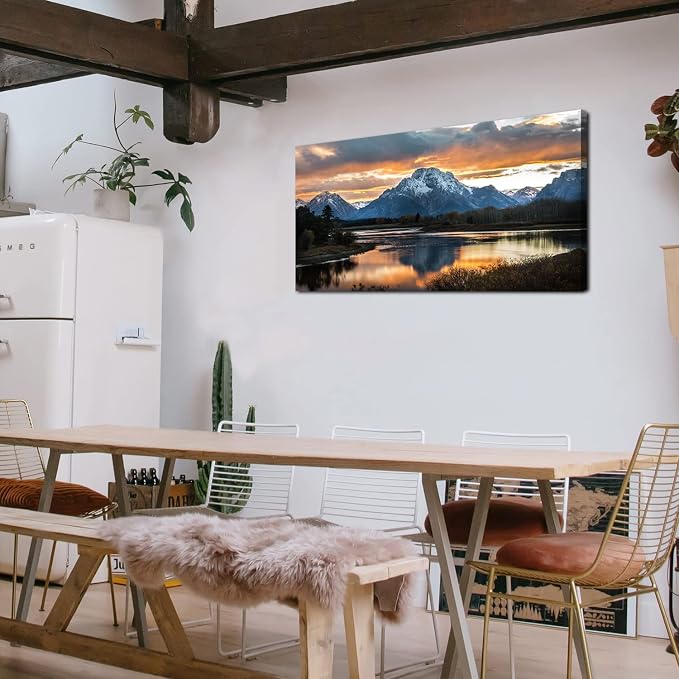 Grand Teton Mountain Wall Art National Park Posters Sunset Oxbow Bend Scenery - Image 7