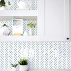 Erfoni Green and White Peel and Stick Wallpaper Herringbone Contact Paper - Image 4