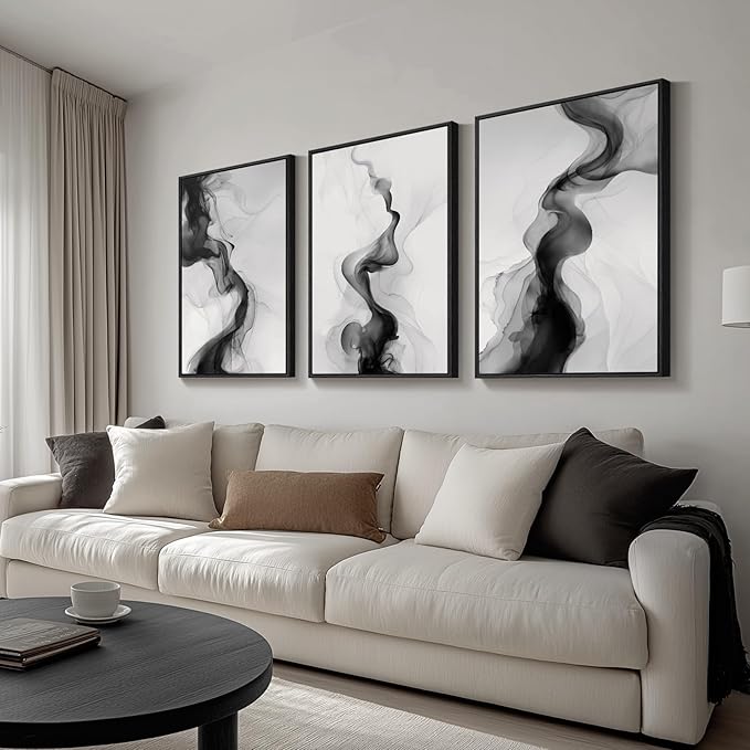 Large Framed Black and White Abstract Wall Art - Image 2
