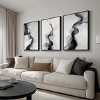Large Framed Black and White Abstract Wall Art - Image 2