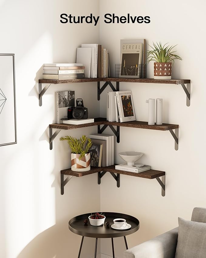 AMADA HOMEFURNISHING Wall Shelves Set of 6, Rustic Farmhouse Floating Shelves - Image 4