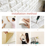 MYOYAY 10 Pcs 3D Wall Panels Peel and Stick 27.5 x 30.3 Inch White Brick - Image 8