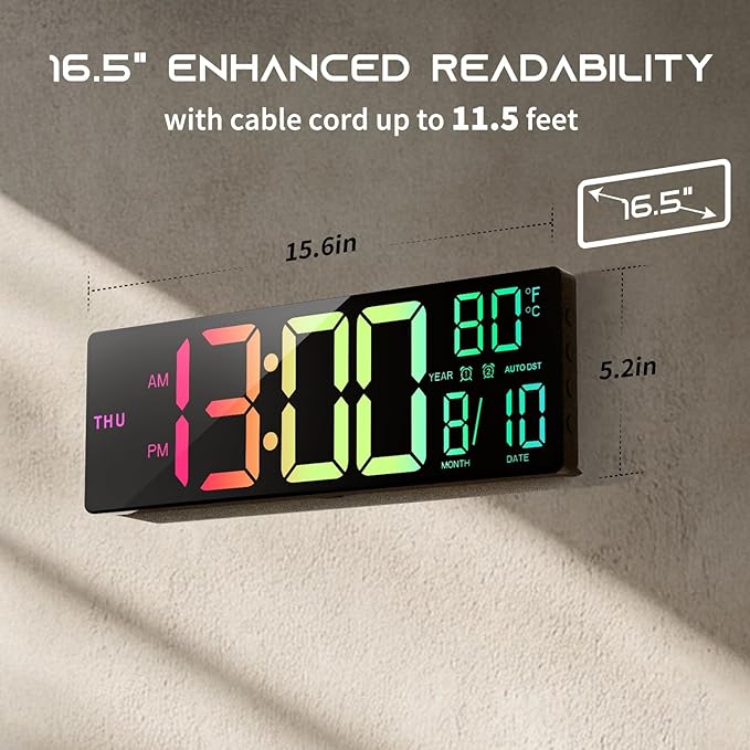 EASYERA 16.5" Large Digital Wall Clock - Image 5