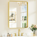 Keonjinn Gold Bathroom Mirrors for Vanity, 24 x 32 Inch Rounded Rectangle Gold by Keonjinn