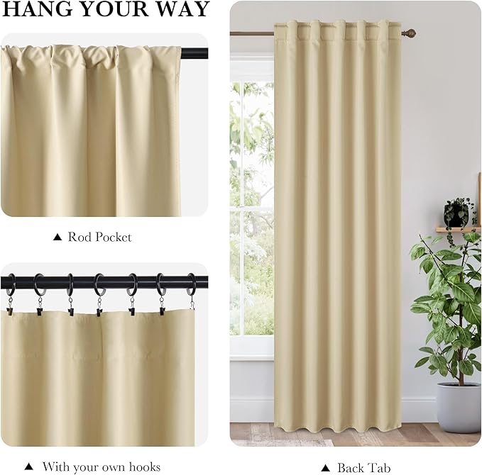 RYB HOME Bedroom Blackout Curtains 72 inches Long, 100% Blackout Thermal - Image 2