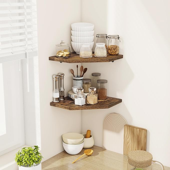 Corner Shelves 2-Pack for Bathroom & Kitchen, Space-Saving Floating Corner Wall - Image 2