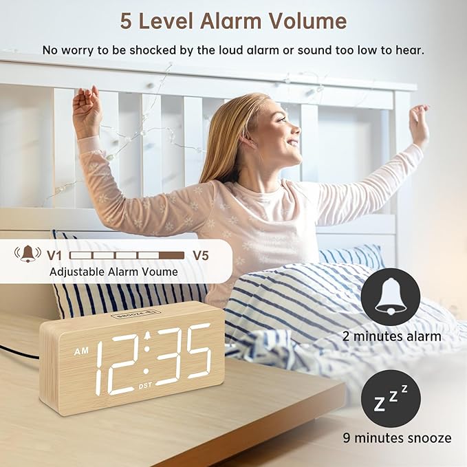 DreamSky Wooden Digital Alarm Clock - Image 3