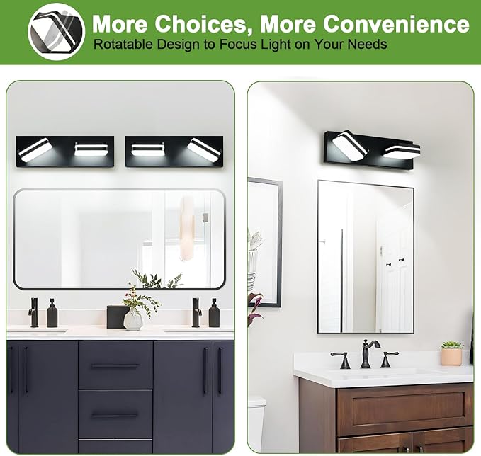 360° Rotate LED Bathroom Vanity Light Fixtures, 900LM Acrylic Matte Black - Image 6