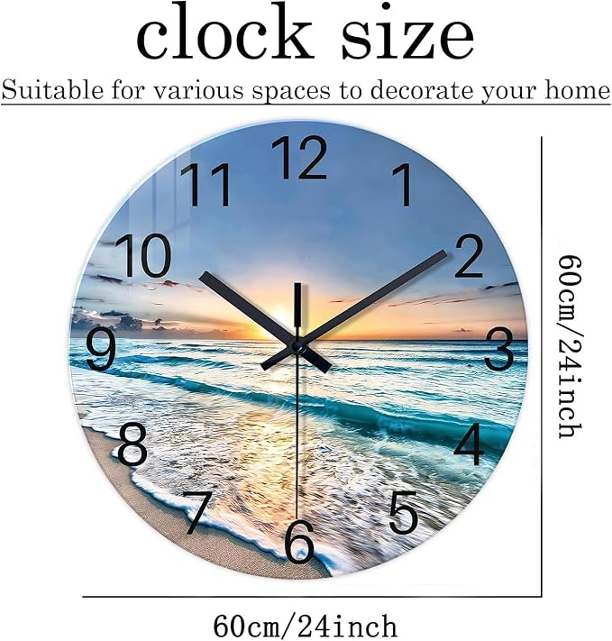 Coastal Glass Battery Wall Clock 24 Inch Blue Extra Large Clocks - Image 3