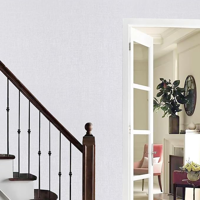 White Wallpaper Grasscloth Peel and Stick Wallpaper 15.7"x 118" Fabric Contact - Image 4