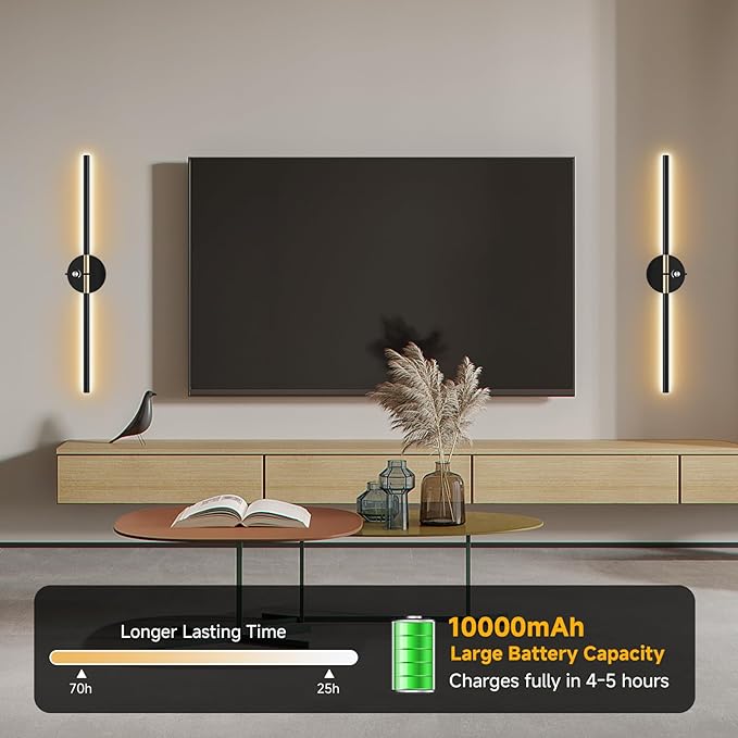 Wall Sconces with 360°DIY Independently Rotatable Lamp, 10000mAh Rechargeable - Image 5