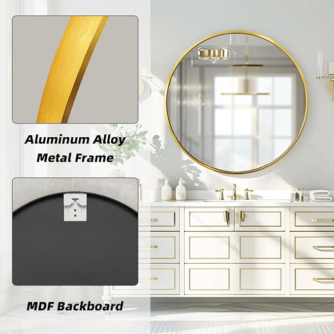 Circle Gold Mirror, Round Mirror 20 inch, Circle Wall Mirror Metal Frame - Image 3
