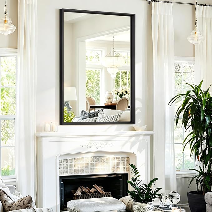 AAZZKANG Large Mirrors for Wall Black 28"x20" Rectangle Metal Framed Mirror - Image 6