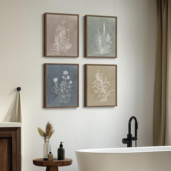 Boho Framed Botanical Wall Art for Bedroom, 4 Piece Vintage Neutral Floral - Image 4