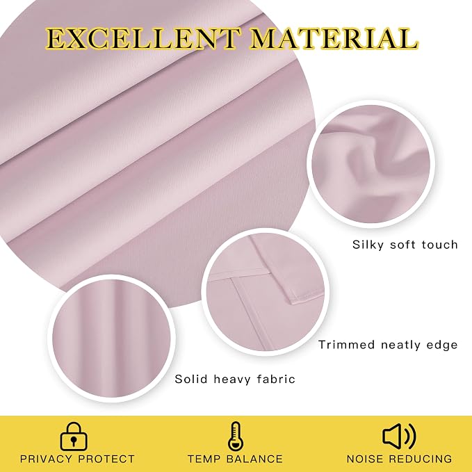 NICETOWN Room Darkening Baby Pink Curtains W100 x L84 - Image 3