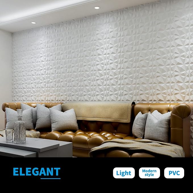 Art3d Decorative 3D Wall Panels in Diamond Design, 11.8"x11.8" Matt White - Image 3