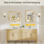 24x30 Inch Bathroom Mirror for Wall, Anti-Rust Oak Wood Grain Metal Framed - Image 4