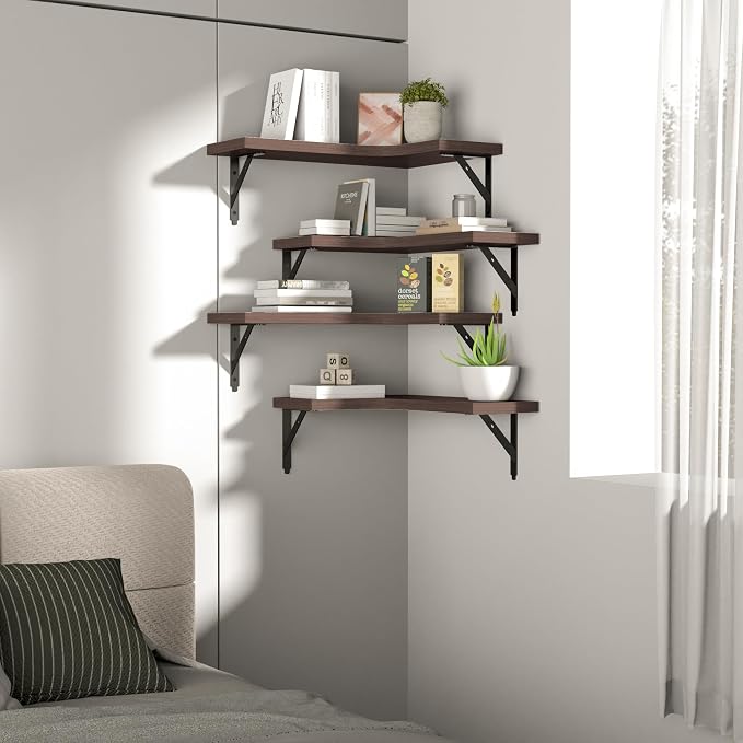 ROMGUAR CRAFT Corner Floating Shelves Wall Mounted Set of 4, Rustic Wood - Image 7