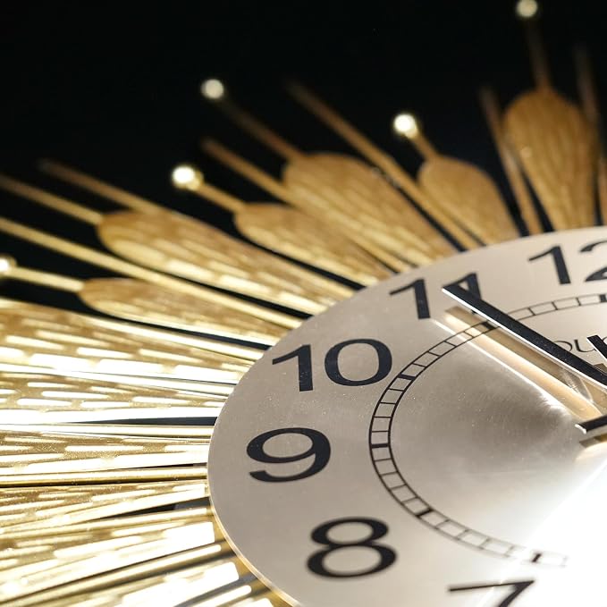 Gold Wall Clock 23 Inch Sunburst，Mid Century Decorative Wall Clocks Battery - Image 3