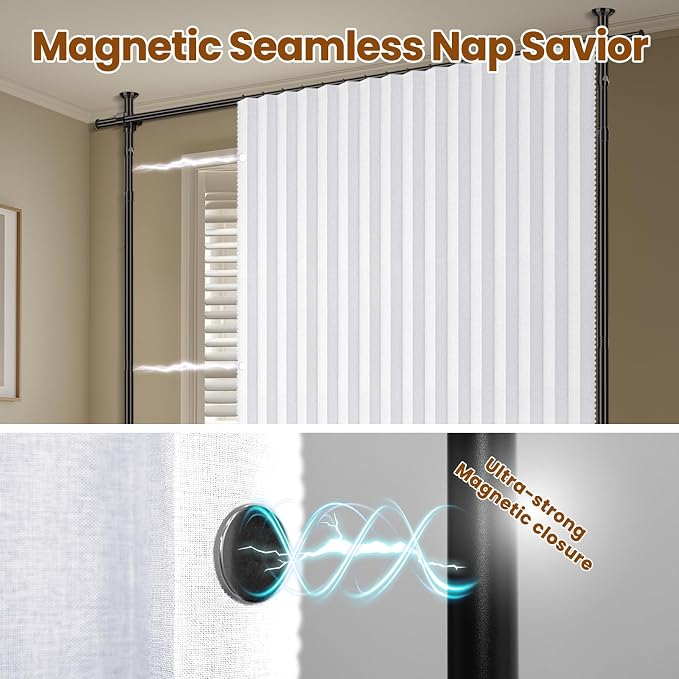 100% Blackout Room Divider Curtains Sets White W100 x L96 in 2 Panels No Drill - Image 6