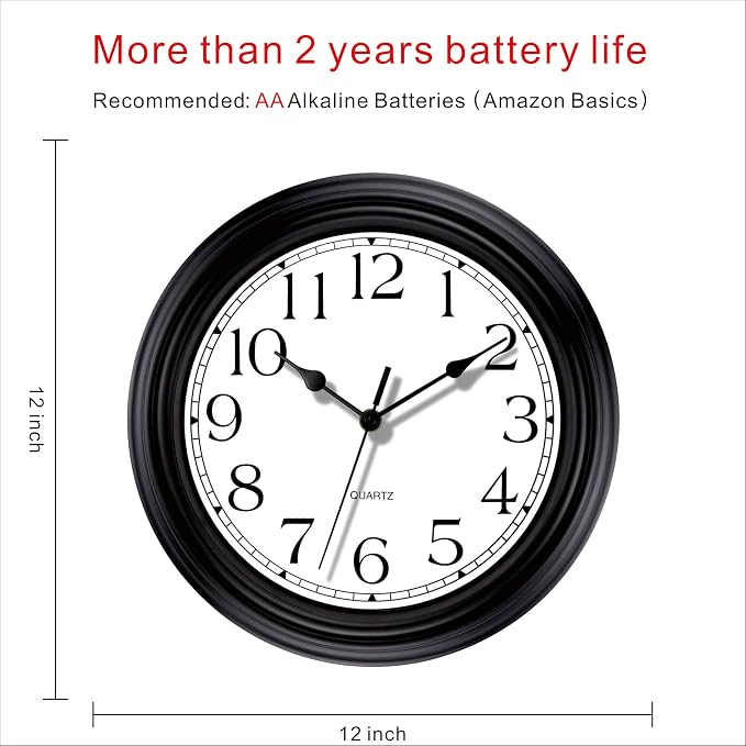 Foxtop Silent Non-Ticking Round Classic Clock Retro Quartz Decorative Battery - Image 2