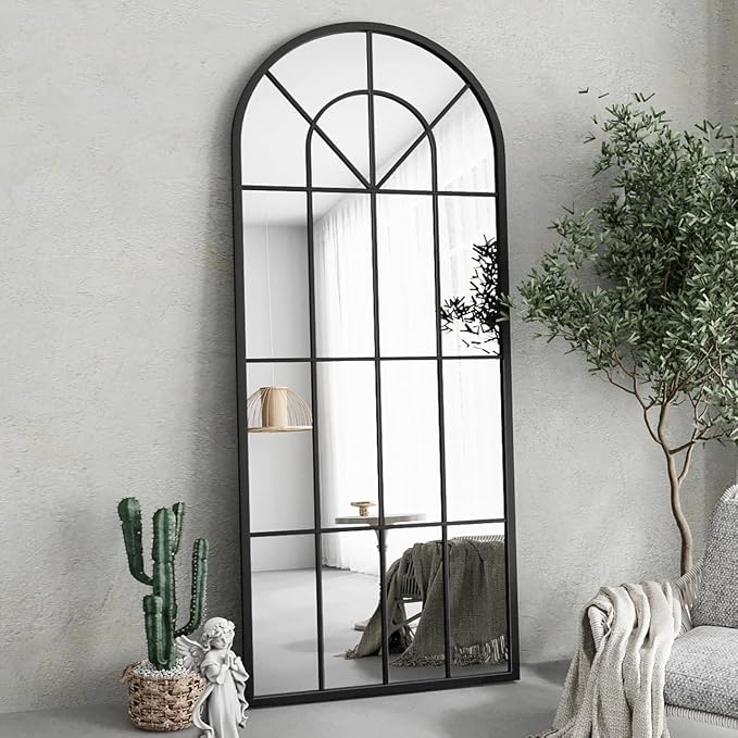 Full Length Mirror, Large Body Arched Wall Mounted Window Pane Mirrors - Image 3