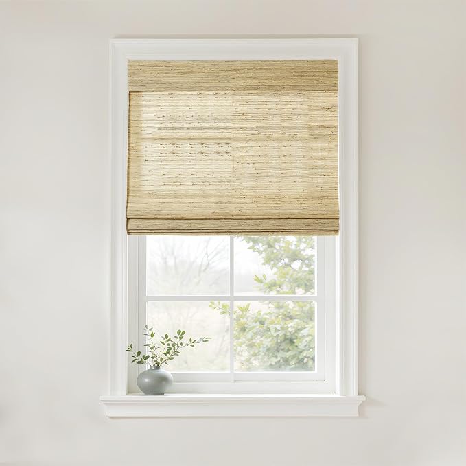 TWOPAGES Woven Bamboo Cordless Roman Shades, Custom No Drill or Motorized Blinds by TWOPAGES