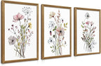 WRFON Framed Botanical Canvas Wall Art Set of 3, Watercolor Floral Prints by Unknown