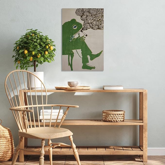ALMLZL Funny Smoking Frog Wall Art Humorous Animal Whimsical Green Frog Canvas - Image 3
