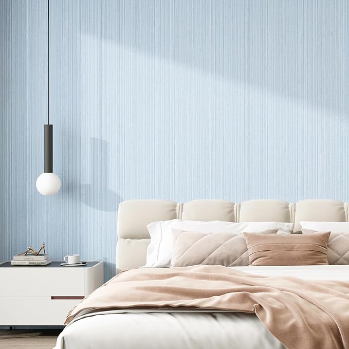 FUKU MON Light Blue Grasscloth Wallpaper Peel and Stick 24" x 394" Thickened - Image 5